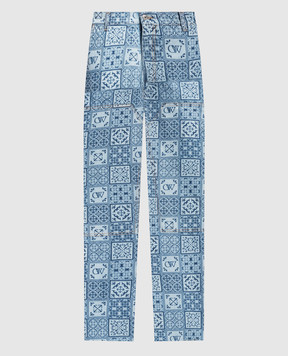 Off-White Сині джинси кльош в принт Maiolica OMYA161G23DEN001
