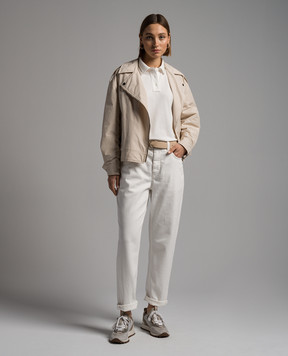 Brunello Cucinelli Біле поло з ланцюжком моніль M0T63EM415