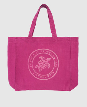 Vilebrequin Розовая пляжная сумка из льна Babel с принтом логотипа. BBLU3104w