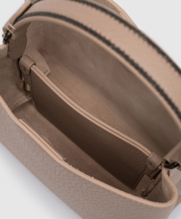 Brunello Cucinelli Бежевая кожаная сумка-мини с цепочкой мониль MBVND2499 изображение 4