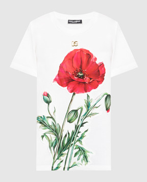 Dolce&Gabbana Біла футболка з аплікацією Маки F8T00ZG7I1K