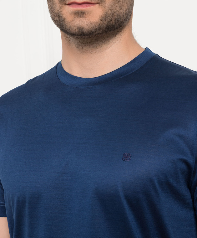 Bertolo Cashmere Темно-синя футболка з вишивкою логотипу 000252001912 зображення 5