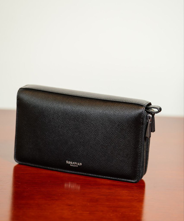Serapian Чорний шкіряний гаманець з логотипом SREVOMSL703019K292 зображення 5