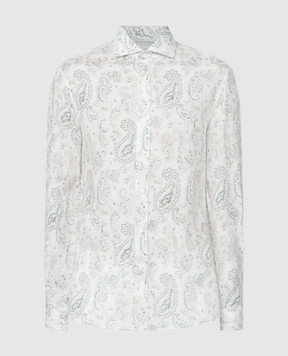 Brunello Cucinelli Белая рубашка из льна в принт пейсли. MM6540627