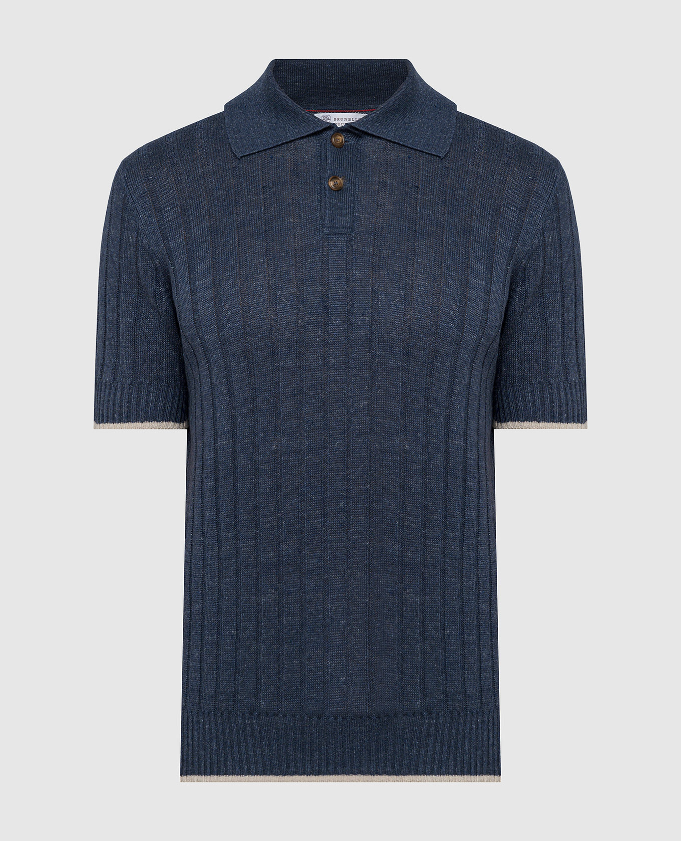 Blue polo with linen in a textured pattern