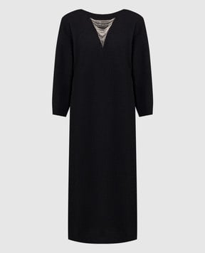 Peserico Черное платье миди из шерсти, шелка и кашемира с цепочкой мониль. E92230F079N018