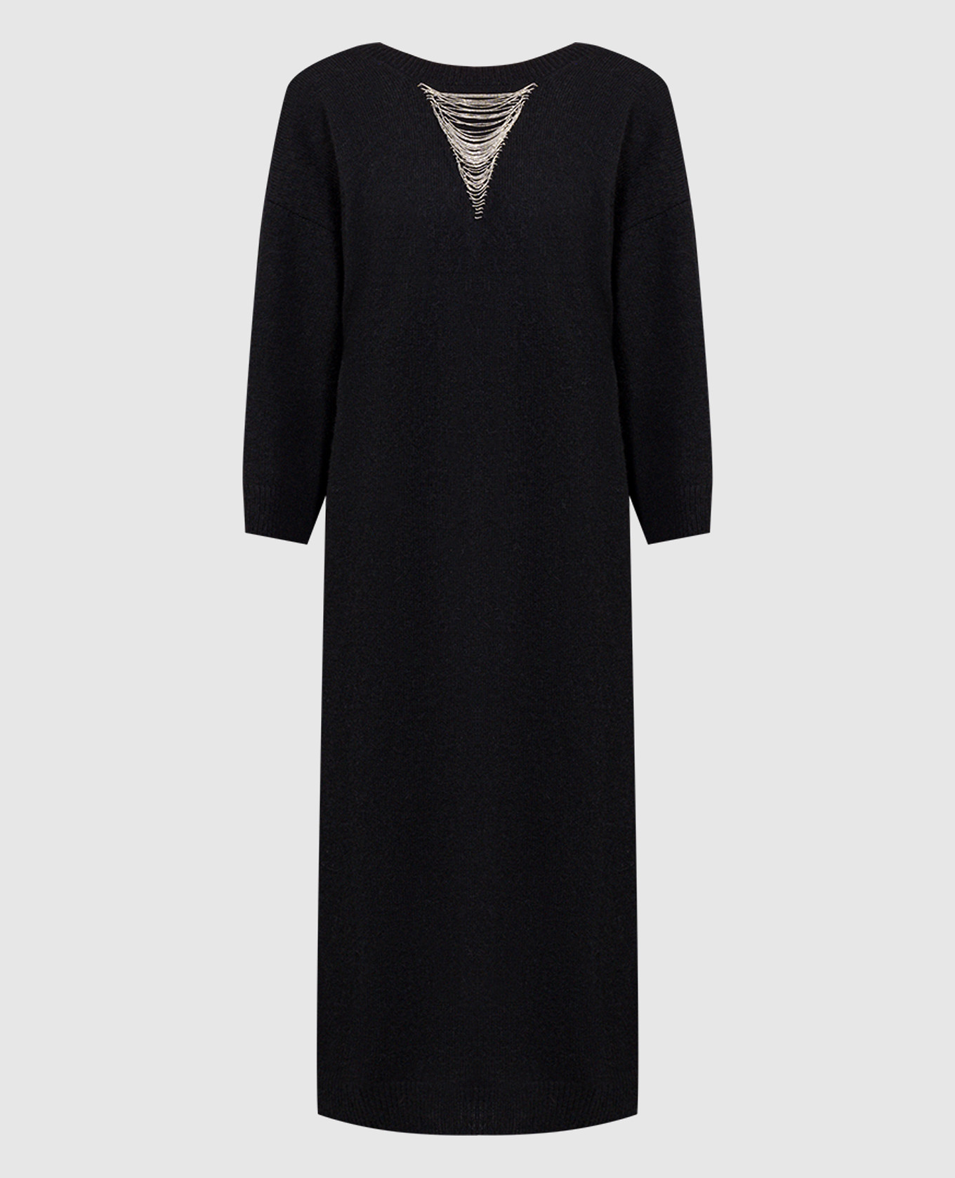 Black wool, silk and cashmere midi dress with monil chain