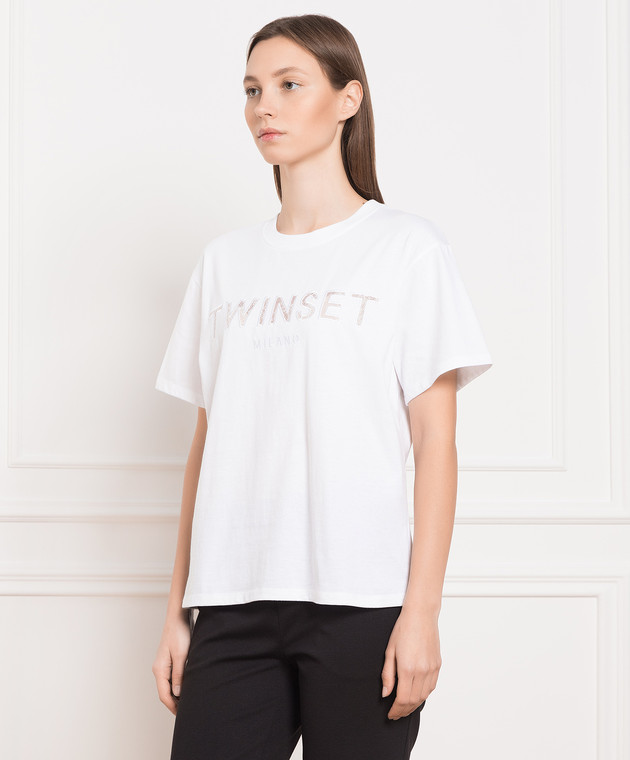 Twinset White t-shirt with logo embroidery 231TP2471 изображение 3
