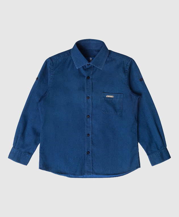 Stefano Ricci Дитяча синя сорочка з металевим логотипом YC003197EX1500