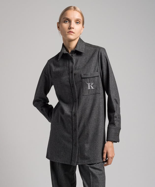 Kiton Gray wool and cashmere logo shirt D52446K05N25 image 3