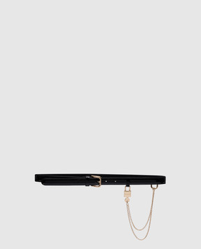 Dolce&Gabbana Черный кожаный лакированный ремень с подвеской BE1634A1471