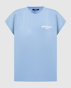 Balmain Голубая футболка с принтом логотипа CF1EF010BB01