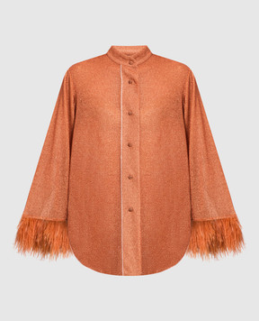 Oseree Оранжевая блуза HS22 Lumiere Plumage со страусиными перьями LSF213LUREX