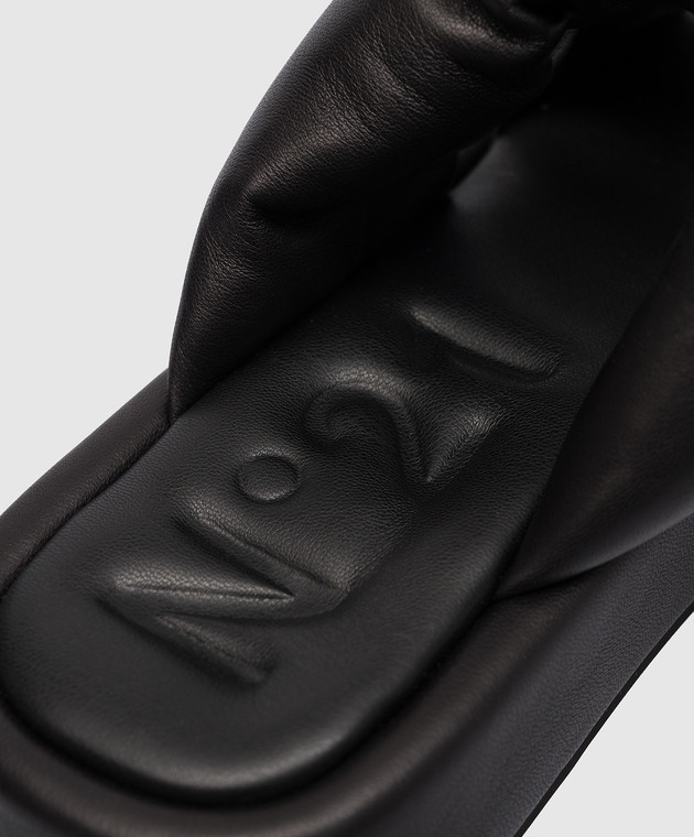 N21 Black leather flip flops with logo 23ESP04230423 изображение 5
