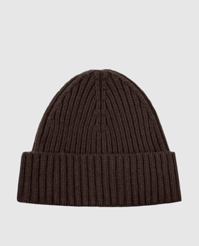 Cashmere&Whiskey Коричневая шапка из кашемира в рубчик 201C