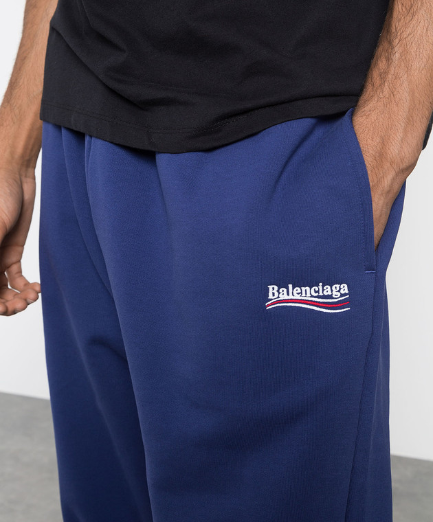 Balenciaga Сині спортивні штани з контрастною вишивкою логотипу 674594TKVI9m зображення 5