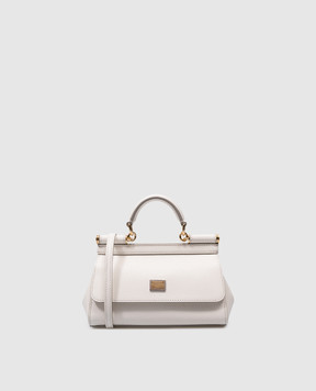Dolce&Gabbana Біла шкіряна сумка-міні SICILY з металевим логотипом BB7116A1001