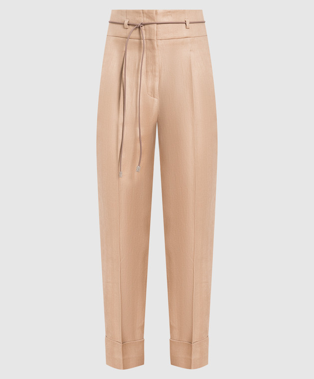 Peserico High-waisted beige linen trousers P04166A02612