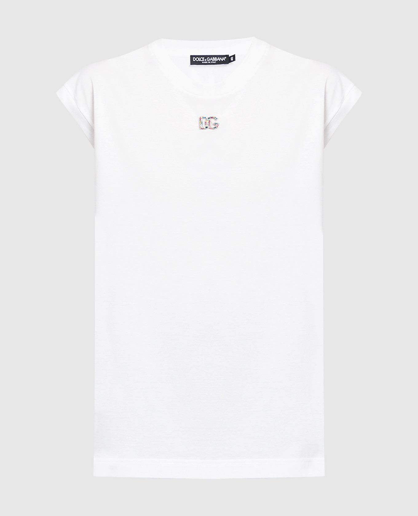 

Белая футболка с эмблемой и кристаллами, Белый, Футболки