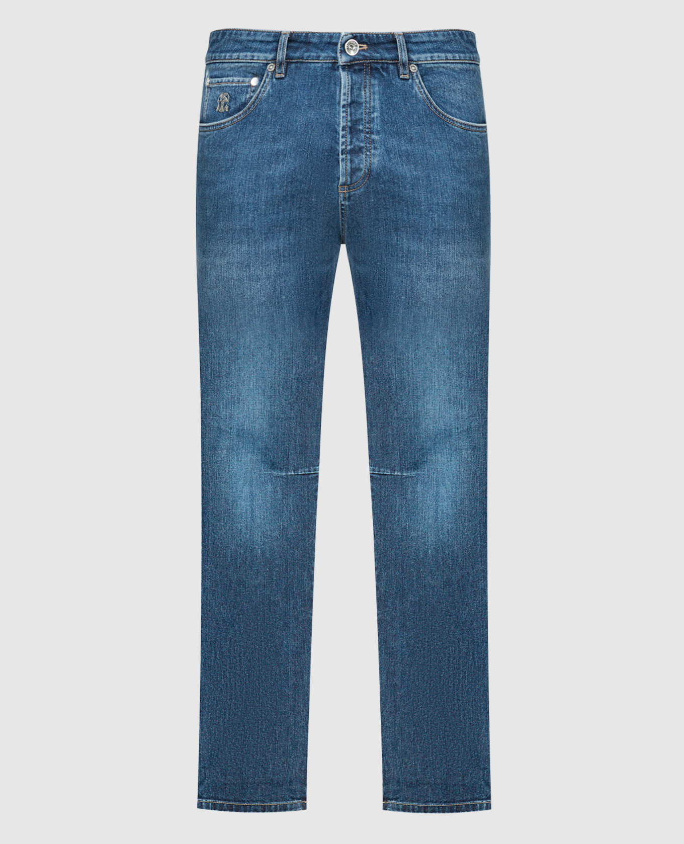 Blue distressed jeans with logo