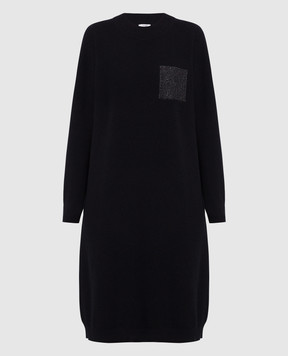 Peserico Черное платье из шерсти, шелка и кашемира с цепочкой мониль S92215F129018C