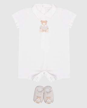 Story Loris Children's white set of overalls and booties 24029