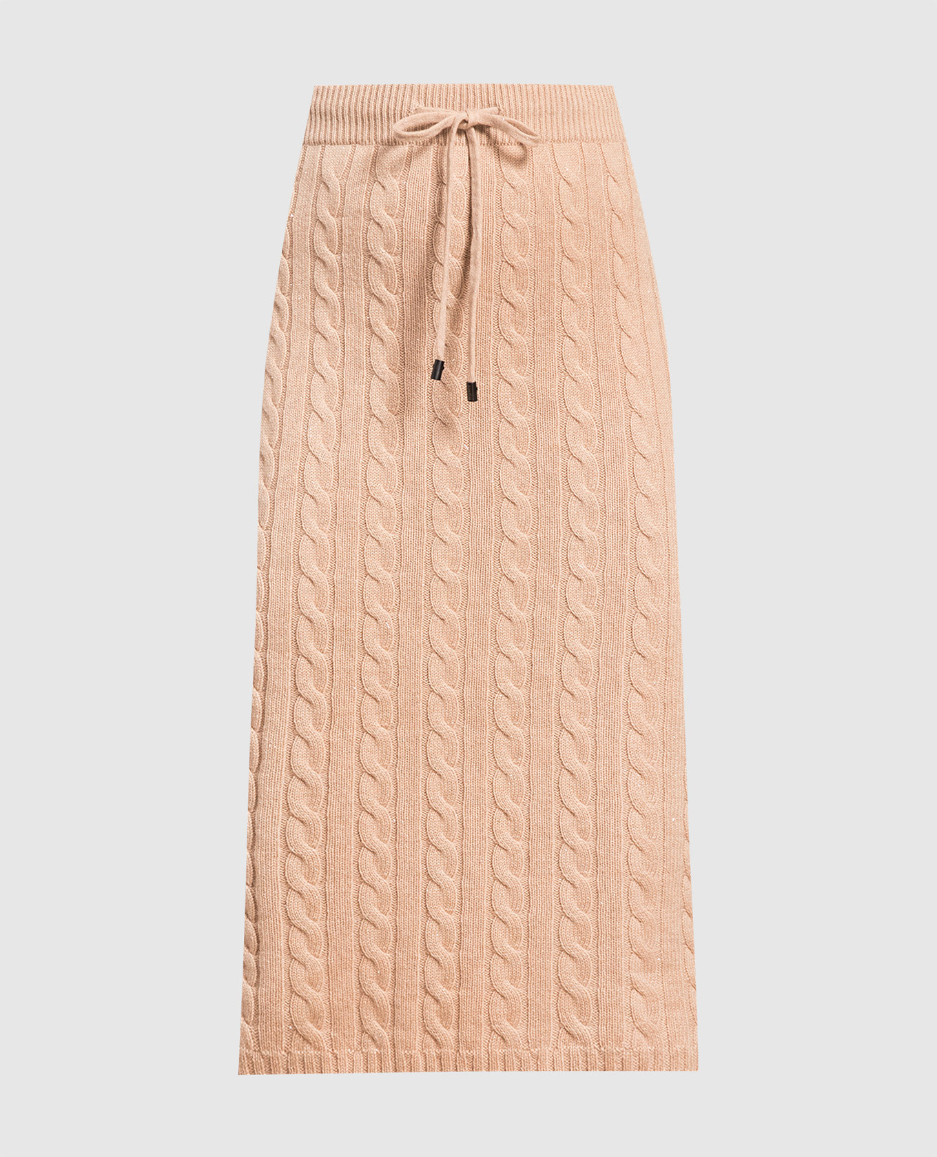 Beige midi skirt with textured pattern and lurex
