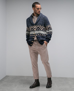 Brunello Cucinelli Синий кардиган из кашемира с узором. M22300206
