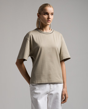 Brunello Cucinelli Футболка кольору хакі з ланцюжком моніль M0T81EL330