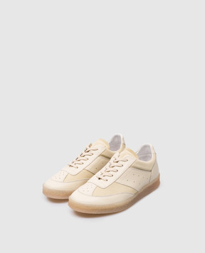 Maison Margiela MM6 Бежеві шкіряні кеди з логотипом 6 Court S59WS0212P6435