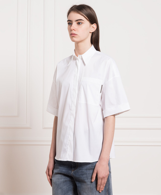 Brunello Cucinelli White shirt with monil chain M0091MF157 изображение 3