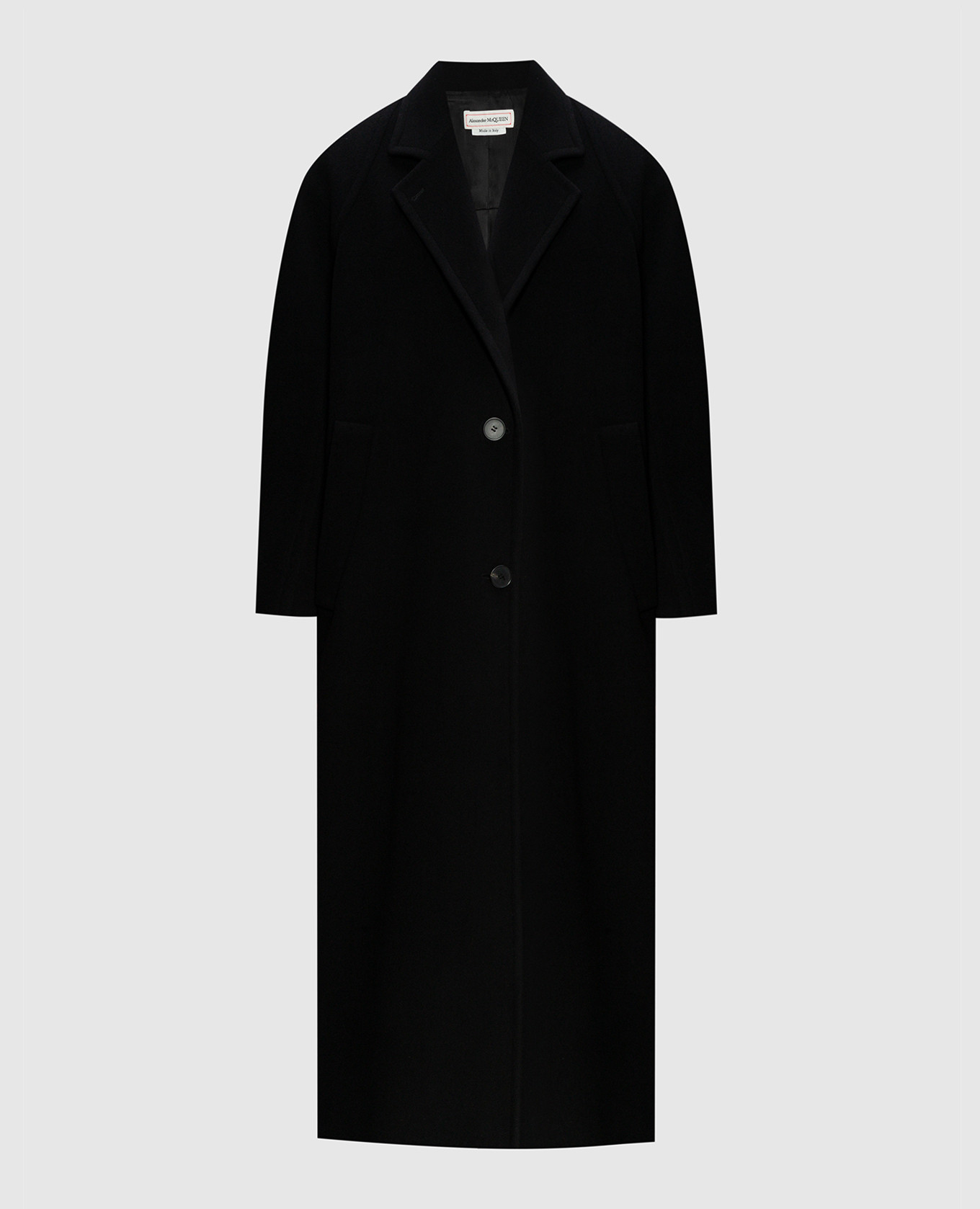 Black wool and cashmere coat with a free cut