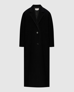 Alexander McQueen Чорне пальто з вовни і кашеміру вільного крою 759978QKAA9