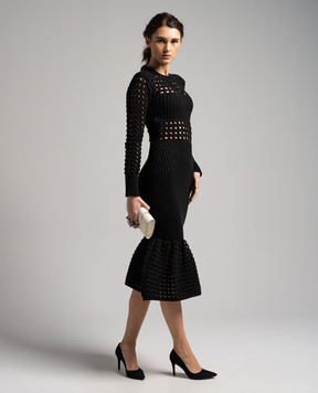 Alexander McQueen Черное ажурное платье миди 780455Q1A8M
