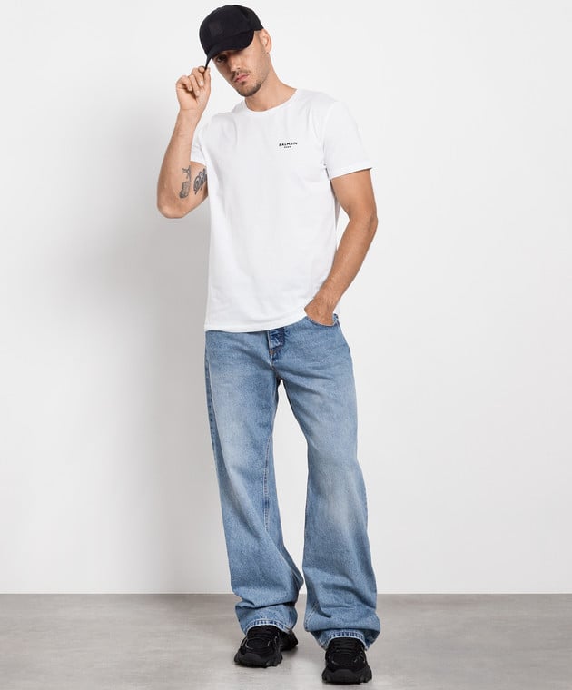 Balmain White t-shirt with contrasting logo BH1EF000BB04 image 2