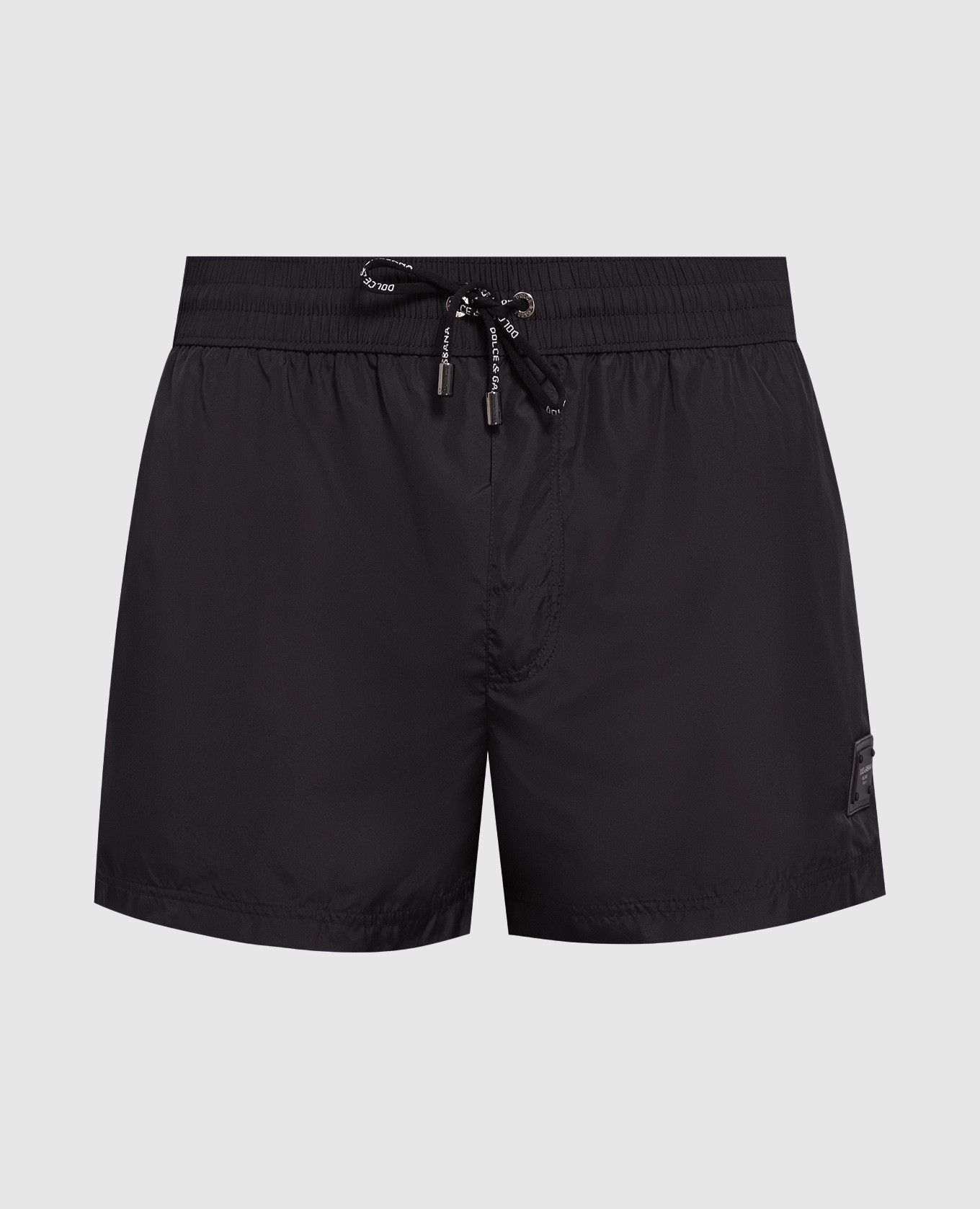 Black swim shorts with logo patch