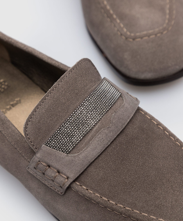 Brunello Cucinelli Темно-серые замшевые лоферы с цепочкой мониль MZSFC2278P изображение 4