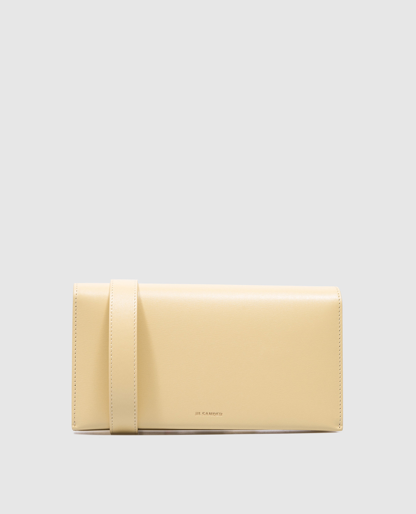 Yellow leather clutch with logo