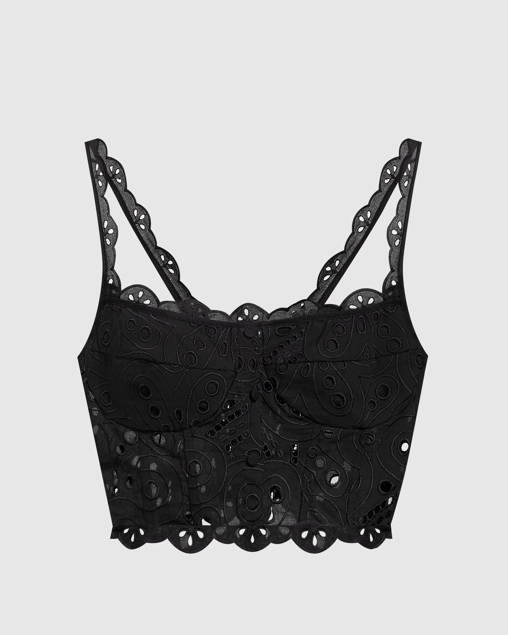 Tessa black bustier top with broderie embroidery