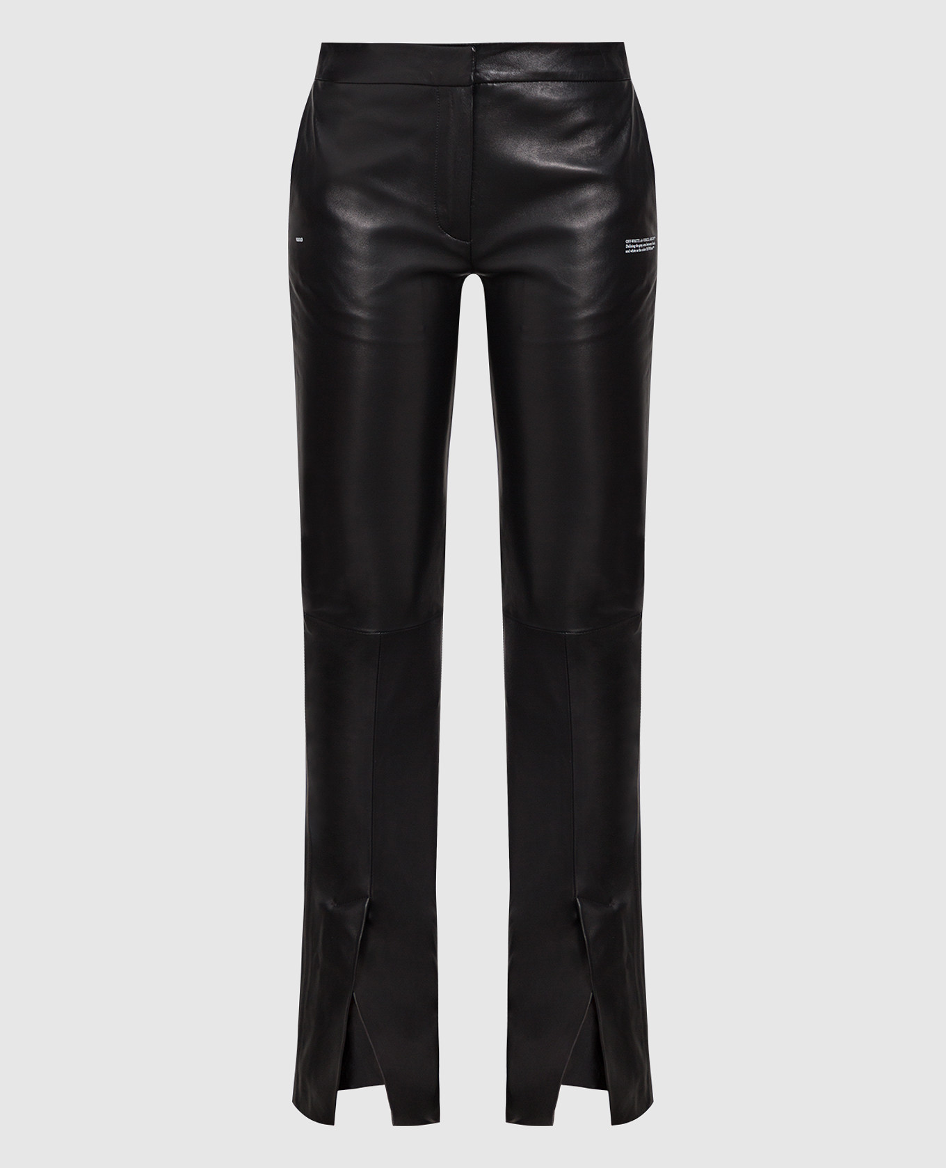 

Черные кожаные брюки с контрастным принтом логотипа, Черный, Прямые брюки