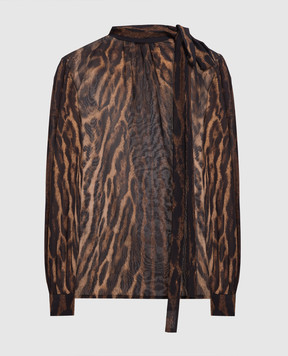 Givenchy Коричнева блуза в анімалістичний принт із шовку BW611N14QH