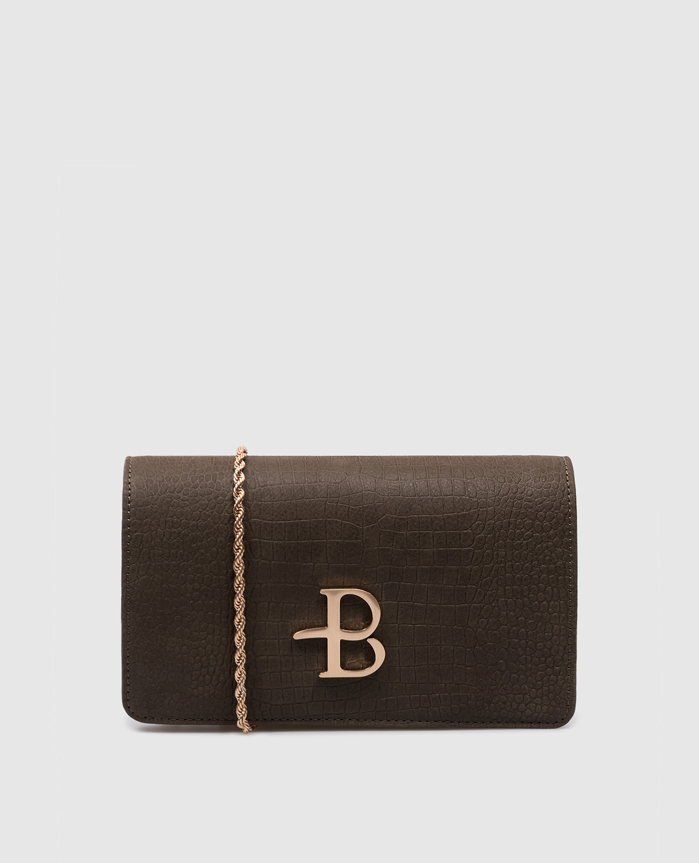

Кожаный клатч цвета хаки Diamond Pochette с тиснением под кожу крокодила, Клатчи