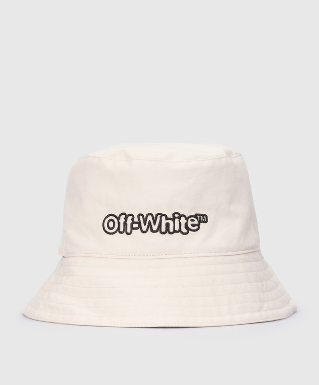 Off-White Світло-бежева панама з контрастною вишивкою логотипу OMLA012S22FAB004