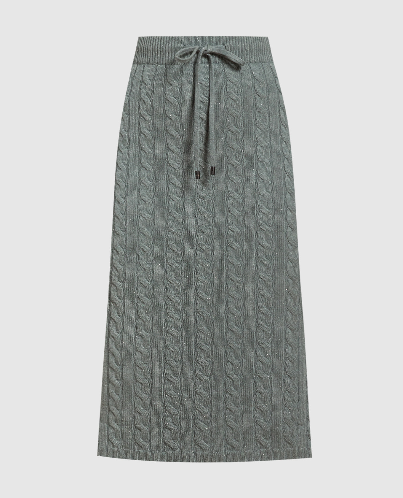 Green midi skirt with textured pattern and lurex