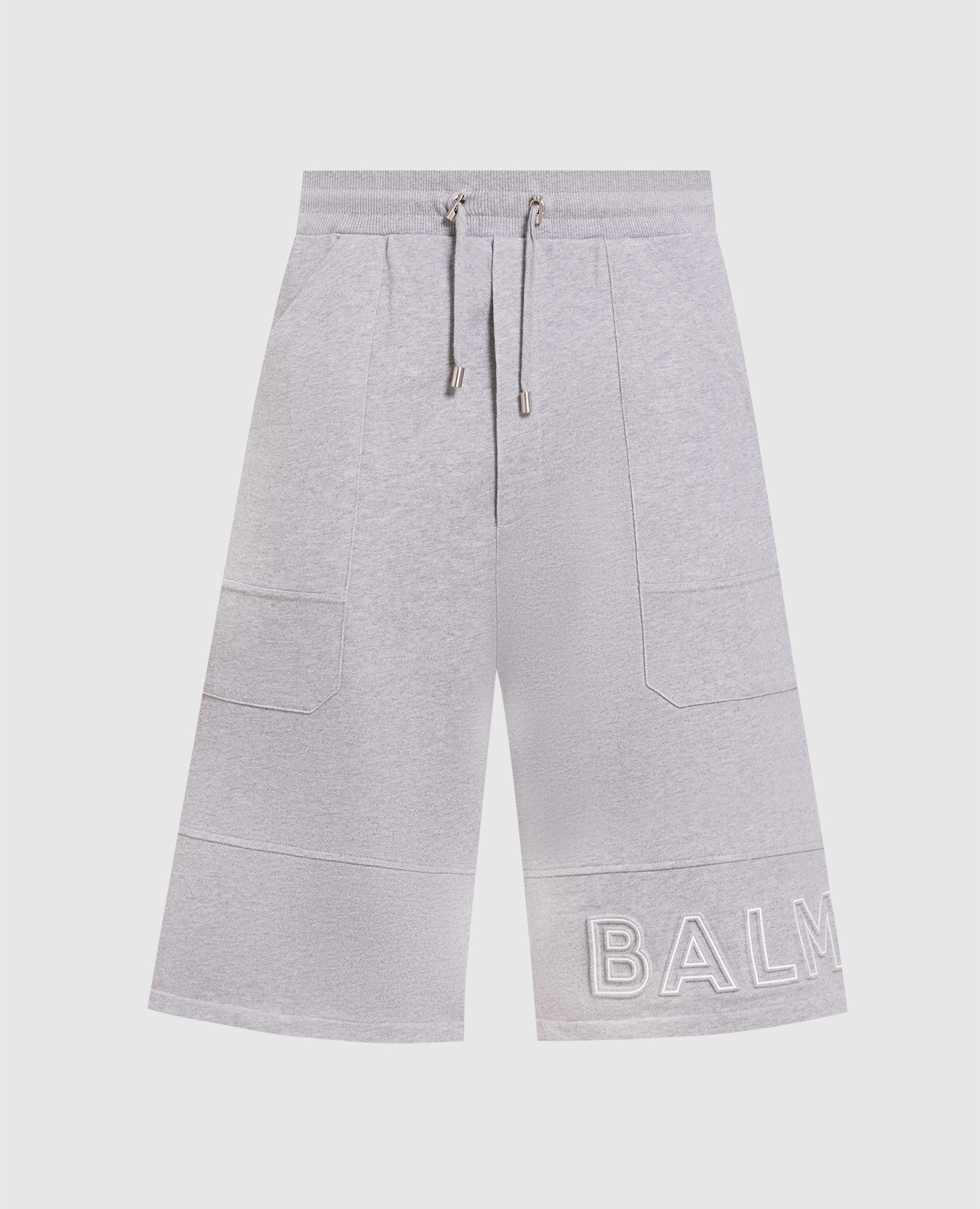 Gray shorts with textured logo