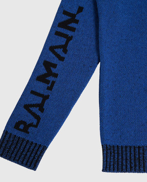 Balmain Детский синий свитер с логотипом BT9P70X0106410