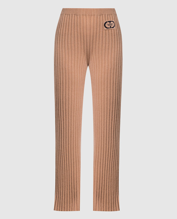 Brown ribbed wool and cashmere flared pants