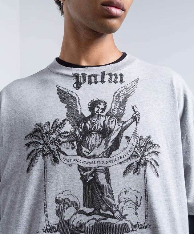 Palm Angels - Серая футболка с принтом PMAA072F23JER003 купить в