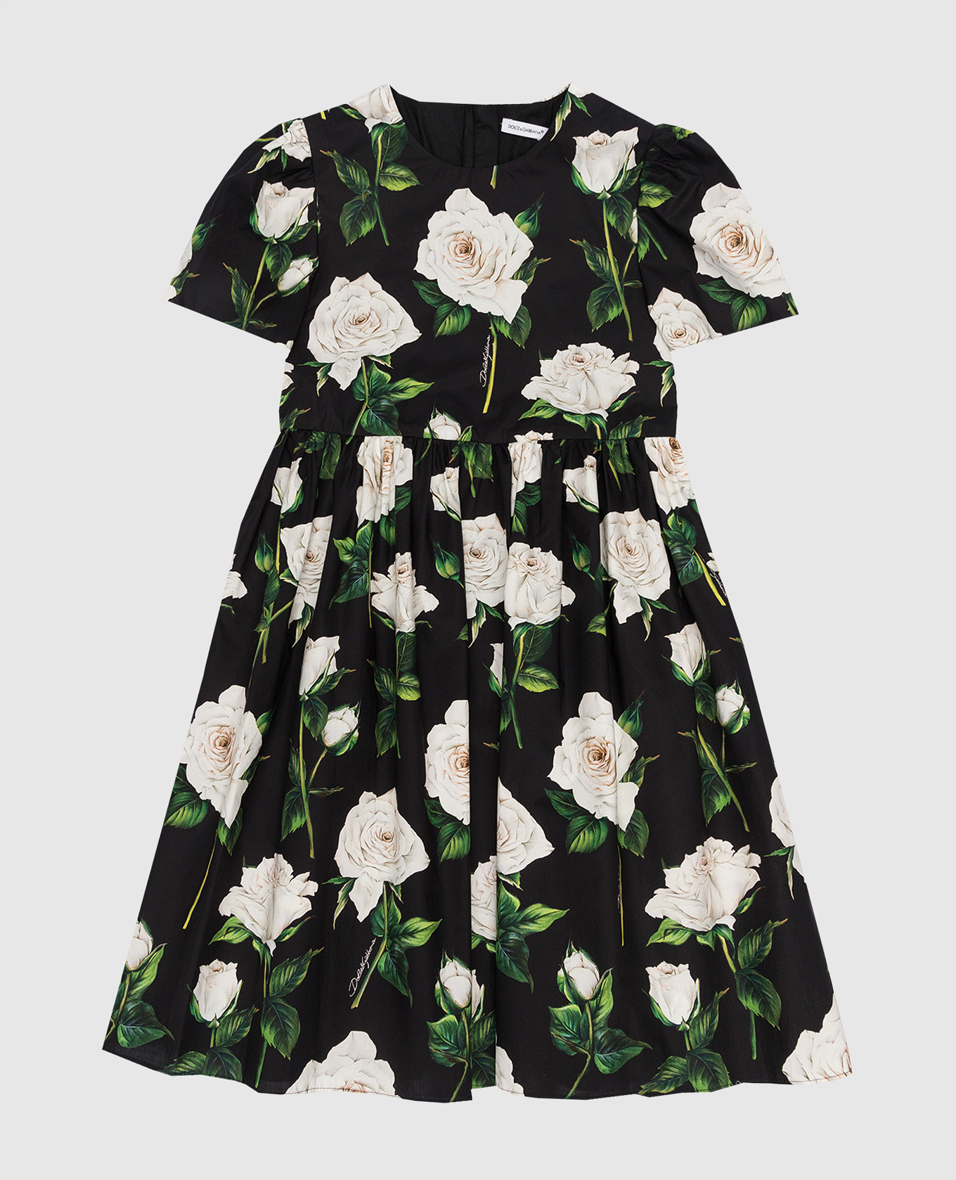 

Детское черное платье с принтом Белые розы, Черный, Платья Миди
