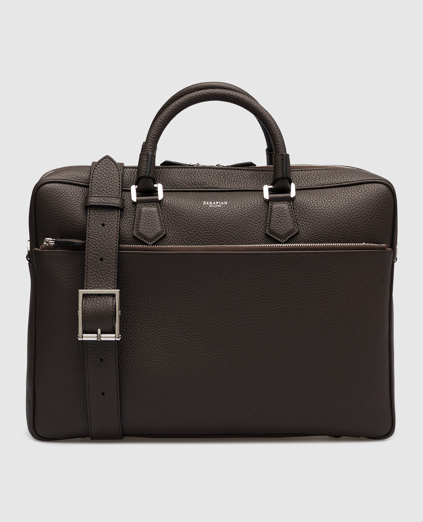 Коричневая кожаная деловая сумка с логотипом